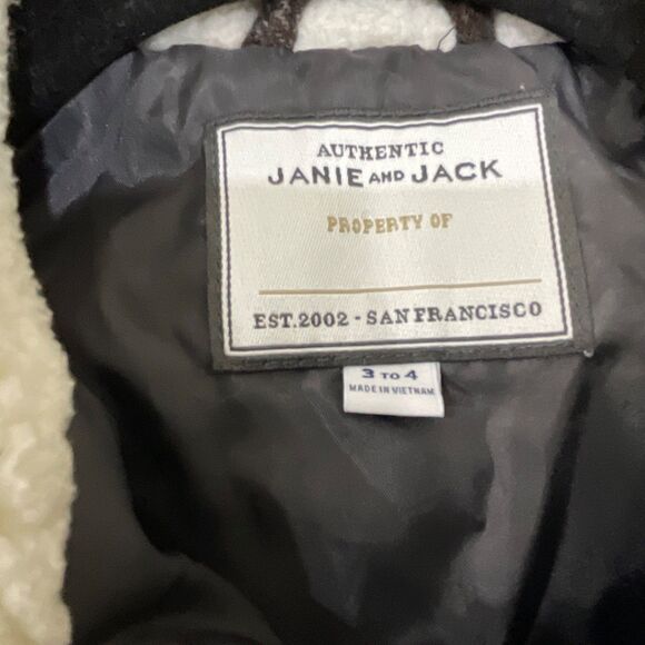 Janie & Jack Sherpa Plaid zip up Bomber Jacket Toddler Size 3/4 brown wool blend - Picture 2 of 14